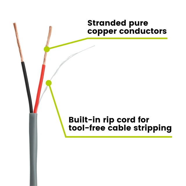 Alt view image 4 of 5 - TRUE CABLE 16/2 AWG Sound & Security Speaker Wire, Unshielded Stranded Pure Copper Bulk Cable, CMR/CL3R Riser in-Wall, UL13 300V, Gray, 500ft