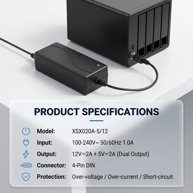Alt view image 2 of 5 - AC/DC Power Adapter, 4 Pin DIN Connector, 12V 2A 5V 2A, for Jet # SAW34-12.0/5.0-2000, 4 Pin Connector Power Cord