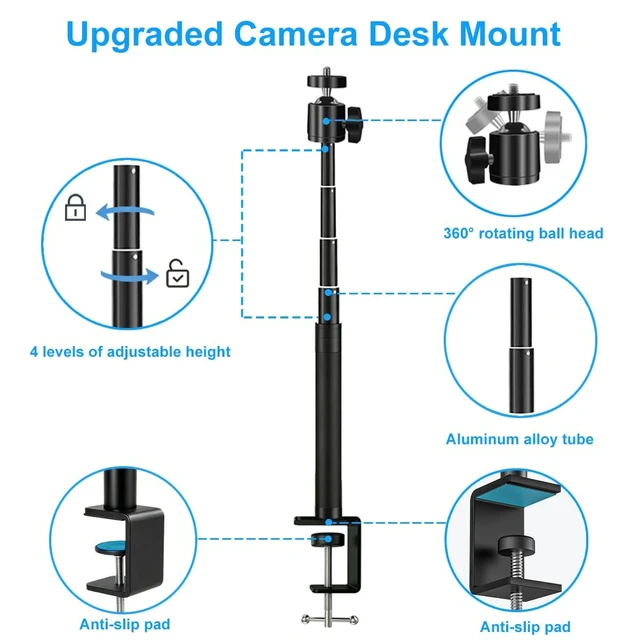 Alt view image 4 of 5 - Khazylorr Webcam Mount, 31 Inch Adjustable Webcam Stand Camera Desk Mount