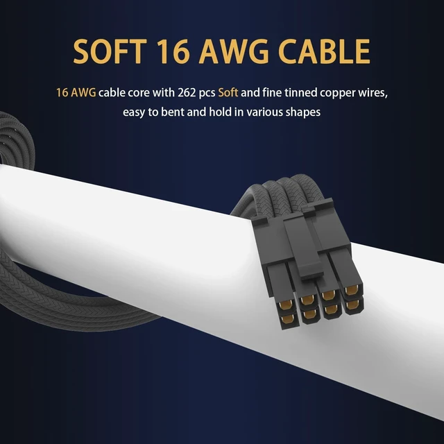 Alt view image 3 of 5 - Sirlyr Black 16AWG PSU Extension Cables,24/8Pin,Pre-Bent