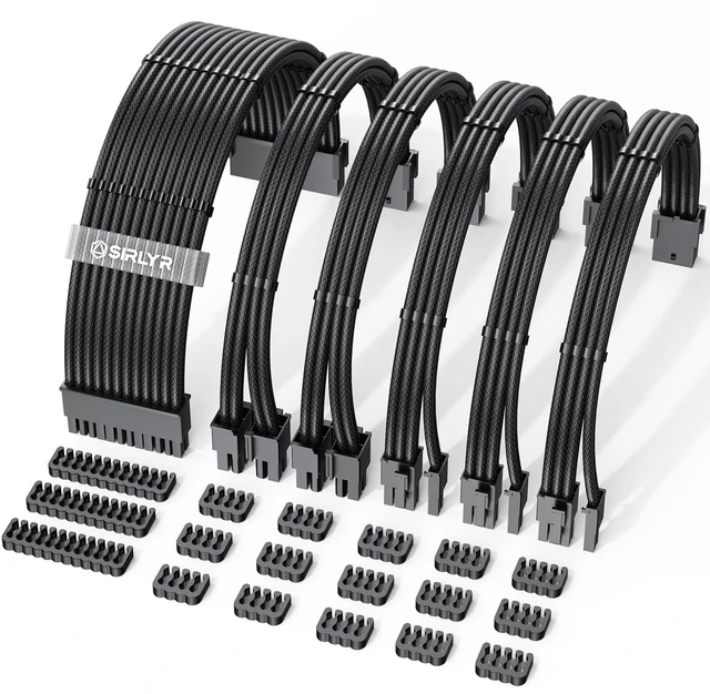 Main image of Sirlyr Black 16AWG PSU Extension Cables,24/8Pin,Pre-Bent
