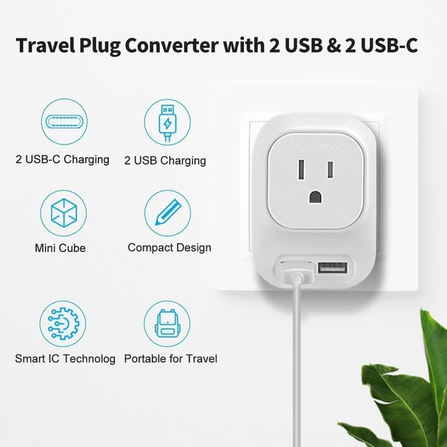 Alt view image 4 of 5 - Mapambo Voltage Converter US to Europe Travel: International Universal Travel Adapter with Fast Charging 2 USB-A 2 USB-C Port Worldwide Power Converters Plug Combo for Spain Italy (White)