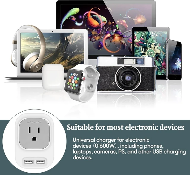 Alt view image 5 of 5 - Mapambo Voltage Converter US to Europe Travel: International Universal Travel Adapter with Fast Charging 2 USB-A 2 USB-C Port Worldwide Power Converters Plug Combo for Spain Italy (White)