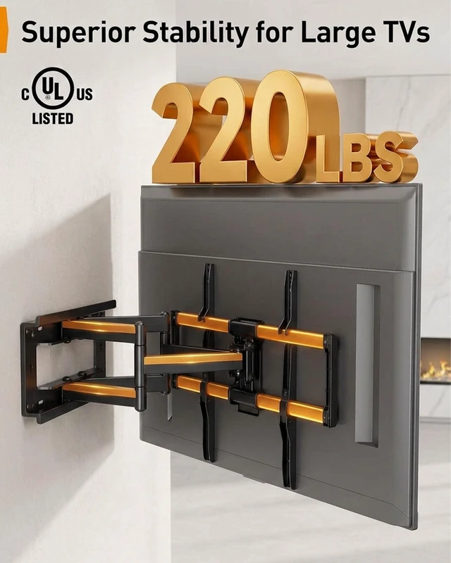 Alt view image 4 of 5 - Full Motion TV Wall Mount for 85 98 110 TVs, 220 LBS Weight Capacity, Monolithic Steel Wall Plate with 6-Arm Precision Bearing, 2-Level Height Adjustment, VESA 1000x600mm, Anti-Sagging Design