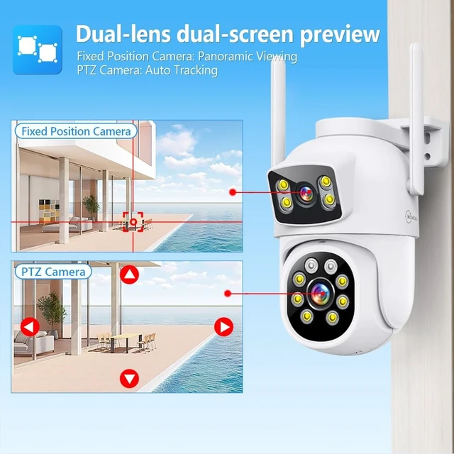Alt view image 4 of 5 - MOVOLS Wireless Security Camera System 5G/2.4G WiFi 4pcs 4MP+4MP Dual Lens Camera System,2K HD PTZ Dome Cameras System with Color Night Version, Motion Detection,1TB HDD, 16CH