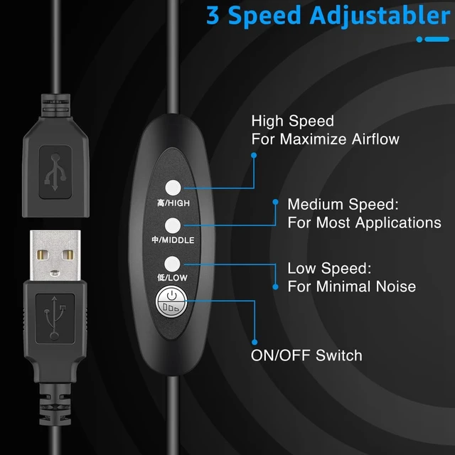 Alt view image 3 of 5 - GDSTIME Quiet 120mm USB Blower Fan with 3 Speed Control, 5V DC Brushless