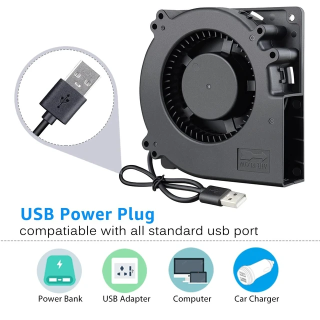 Alt view image 2 of 5 - GDSTIME Quiet 120mm USB Blower Fan with 3 Speed Control, 5V DC Brushless