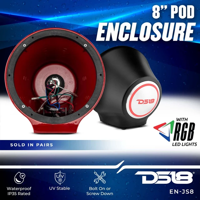 Alt view image 2 of 5 - DS18 NXL-JS8/BK Black Flat Mount POD Universal Enclosure 8" - for All Elements Jet SKI, Marine, Jeep & UTV/ATV - Pair (NO Speaker)