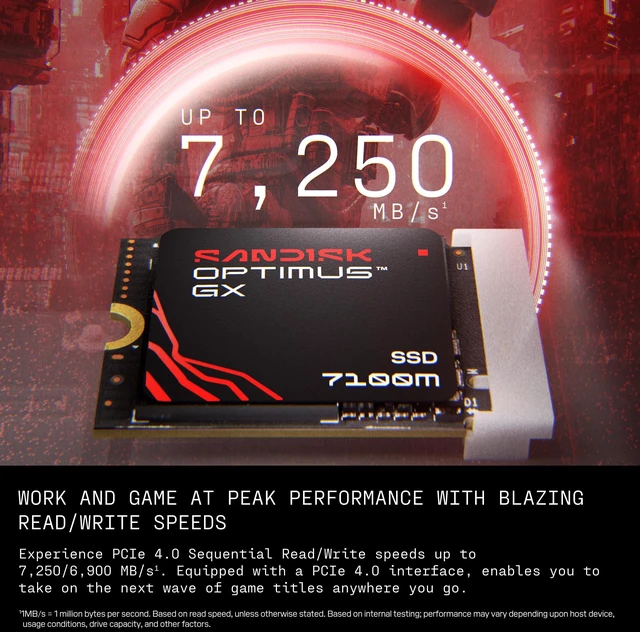 Alt view image 3 of 5 - Sandisk Optimus GX 7100M 1TB NVMe SSD, PCIe 4.0, M.2 2230