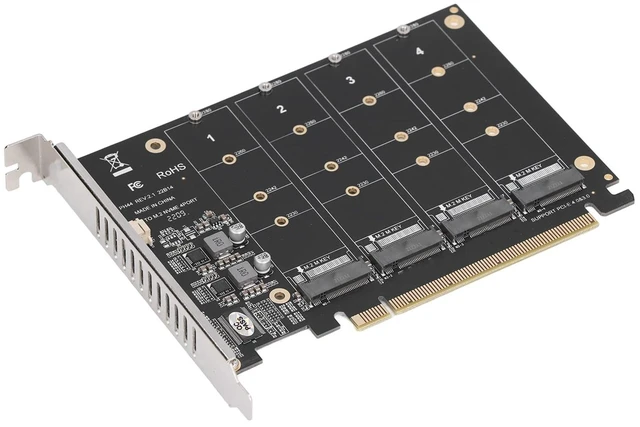 Main image of M.2 NVMe SSD to PCIE X16 Adapter, M Key M.2 PCIe x16 Controller Expansion Card, High Speed Raid Card, 4 Port SSD Array Card with Individual LED Indicator