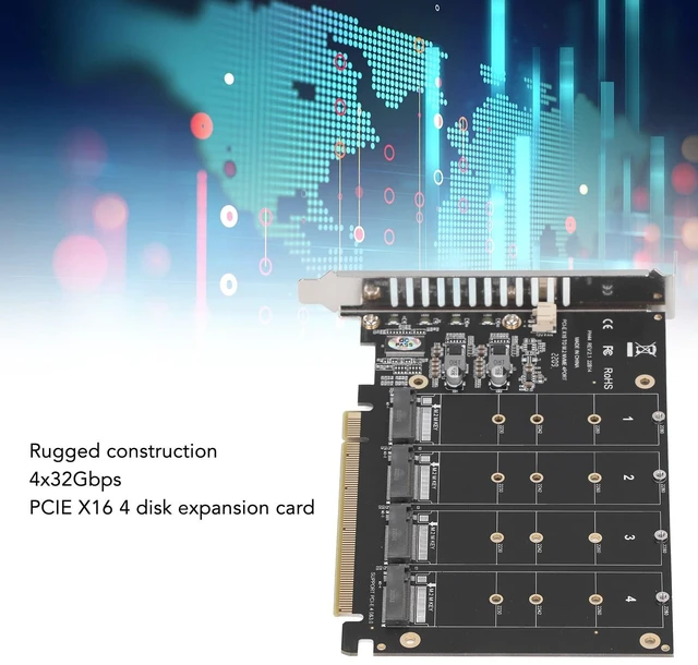 Alt view image 2 of 5 - M.2 NVMe SSD to PCIE X16 Adapter, M Key M.2 PCIe x16 Controller Expansion Card, High Speed Raid Card, 4 Port SSD Array Card with Individual LED Indicator