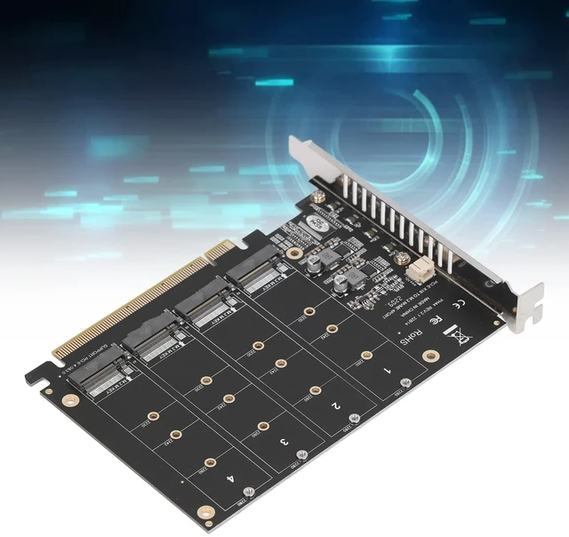 Alt view image 5 of 5 - M.2 NVMe SSD to PCIE X16 Adapter, M Key M.2 PCIe x16 Controller Expansion Card, High Speed Raid Card, 4 Port SSD Array Card with Individual LED Indicator