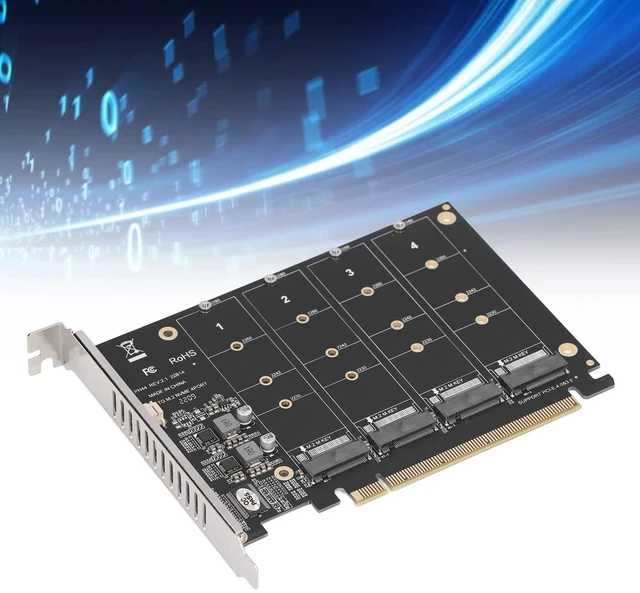 Alt view image 4 of 5 - M.2 NVMe SSD to PCIE X16 Adapter, M Key M.2 PCIe x16 Controller Expansion Card, High Speed Raid Card, 4 Port SSD Array Card with Individual LED Indicator