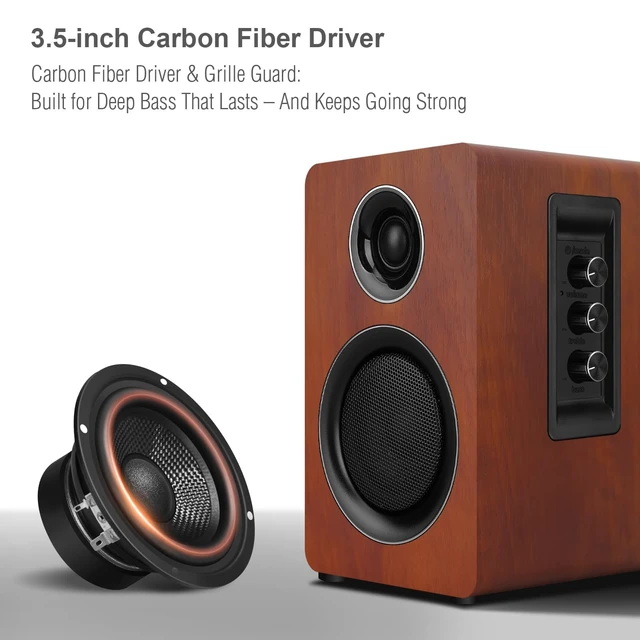 Alt view image 2 of 5 - Computer Speakers, Bluetooth 5.3, USB-C, AUX/RCA, 3.5-Inch Woofer, Brown