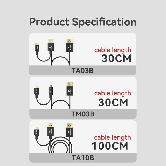 Alt view image 5 of 5 - Portkeys 8K HDMI Cable 48Gbps High Speed HDMI 2.1 Cord 2.5mm OD Ultra Thin Video Control Cable Compatible with LH7C for S0NY ZVE1/ZV-1/A9II/A6700/A7CII, CAN0N R5/R6/R6II/R7/R8, etc (TA10B, 1m)