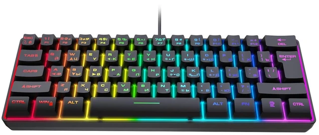 Main image of PUSOKEI 60% Mechanical Gaming Keyboard, 61 Keys Mini USB Wired Keyboard with RGB Backlit, Hot Swappable, Full Keys No Conflict, Russian English Dual Language for PC (Black)