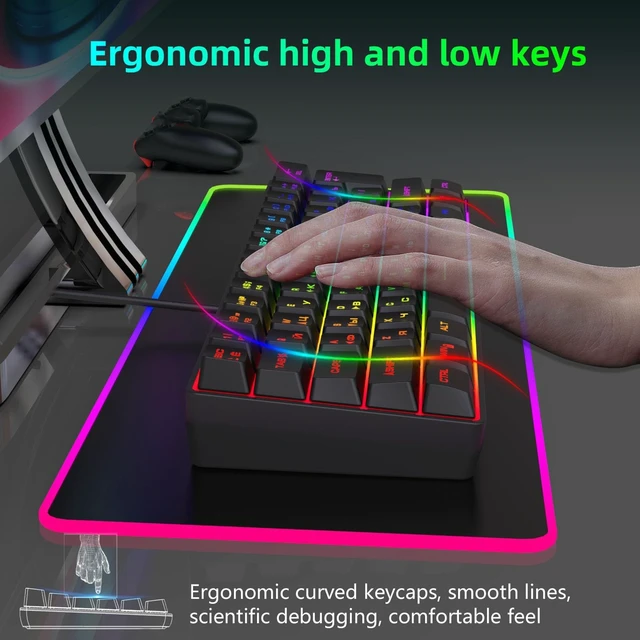 Alt view image 4 of 5 - PUSOKEI 60% Mechanical Gaming Keyboard, 61 Keys Mini USB Wired Keyboard with RGB Backlit, Hot Swappable, Full Keys No Conflict, Russian English Dual Language for PC (Black)