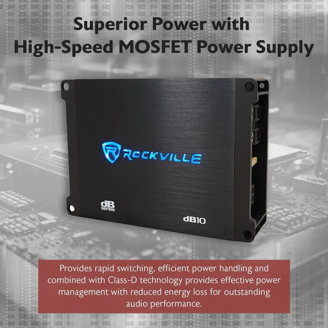 Alt view image 3 of 5 - Rockville dB10 Mono Car Audio Amplifier, 800W Peak, 200W RMS, 4 Ohm Class-D