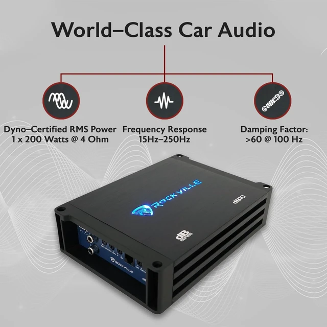 Alt view image 2 of 5 - Rockville dB10 Mono Car Audio Amplifier, 800W Peak, 200W RMS, 4 Ohm Class-D