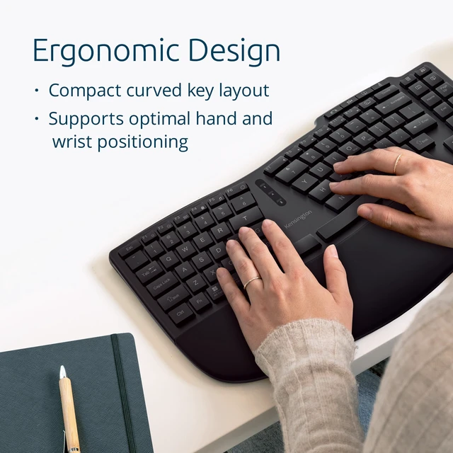 Alt view image 2 of 5 - Kensington Pro Fit Ergo TKL Wireless Keyboard KB675, Ergonomic, Rechargeable, Bluetooth & 2.4GHz Connection, Programmable Keys, Black, K75491US