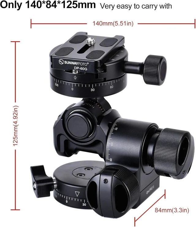 Alt view image 2 of 5 - SUNWAYFOTO GH-PRO II Geared Tripod Head with 360 Geared Panning QR Clamp & Panning Base Compatible with Arca
