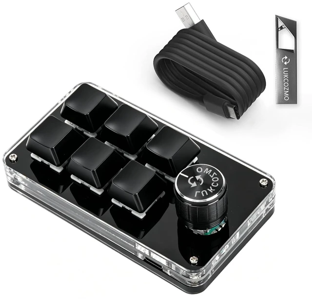Main image of LUKCOZMO Macro Pad Programmable Customized 6-Key Mini Mechanical Gaming Keyboard One Handed Keyboard BT OSU Multifunctional Knob with Type C Cable (Updated Software in USB Drive Black)