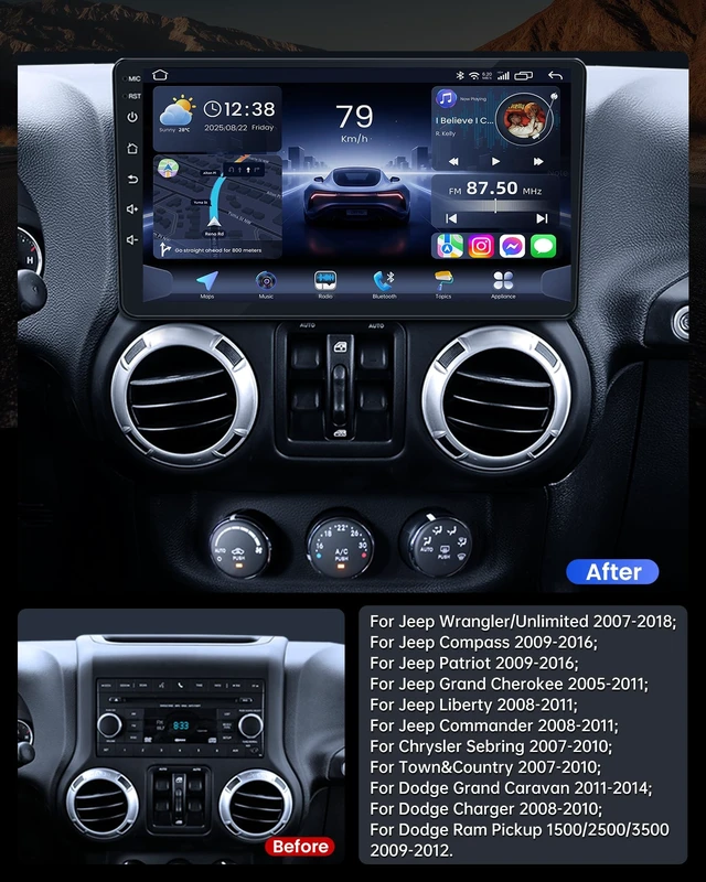 Alt view image 2 of 5 - Jerqry 4+64GB ROM Car Radio for Jeep Wrangler JK 2007-2017: HD IPS Touchscreen Stereo Upgrade Wireless Carplay Android Auto Bluetooth 5G WiFi GPS Backup Camera FM SWC