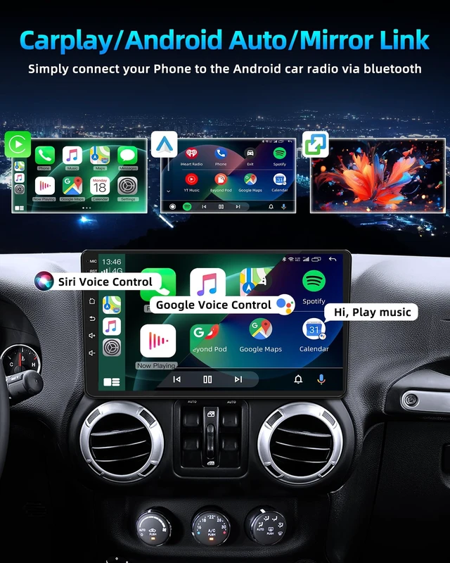 Alt view image 3 of 5 - Jerqry 4+64GB ROM Car Radio for Jeep Wrangler JK 2007-2017: HD IPS Touchscreen Stereo Upgrade Wireless Carplay Android Auto Bluetooth 5G WiFi GPS Backup Camera FM SWC