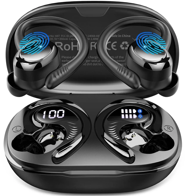 Main image of Hupoaf Wireless Earbuds Sport, 2025 Bluetooth 5.4 Headphones with Earhooks, 50H Stereo Deep Bass Over Ear Buds with 4 ENC Mics, IP7 Waterproof Earphones for Running Workout Gym (Android/iOS)