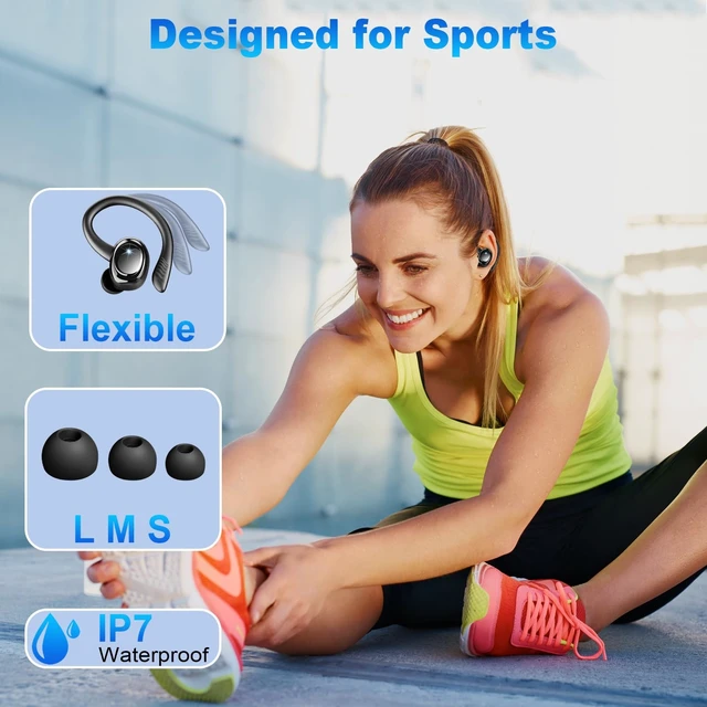 Alt view image 5 of 5 - Hupoaf Wireless Earbuds Sport, 2025 Bluetooth 5.4 Headphones with Earhooks, 50H Stereo Deep Bass Over Ear Buds with 4 ENC Mics, IP7 Waterproof Earphones for Running Workout Gym (Android/iOS)
