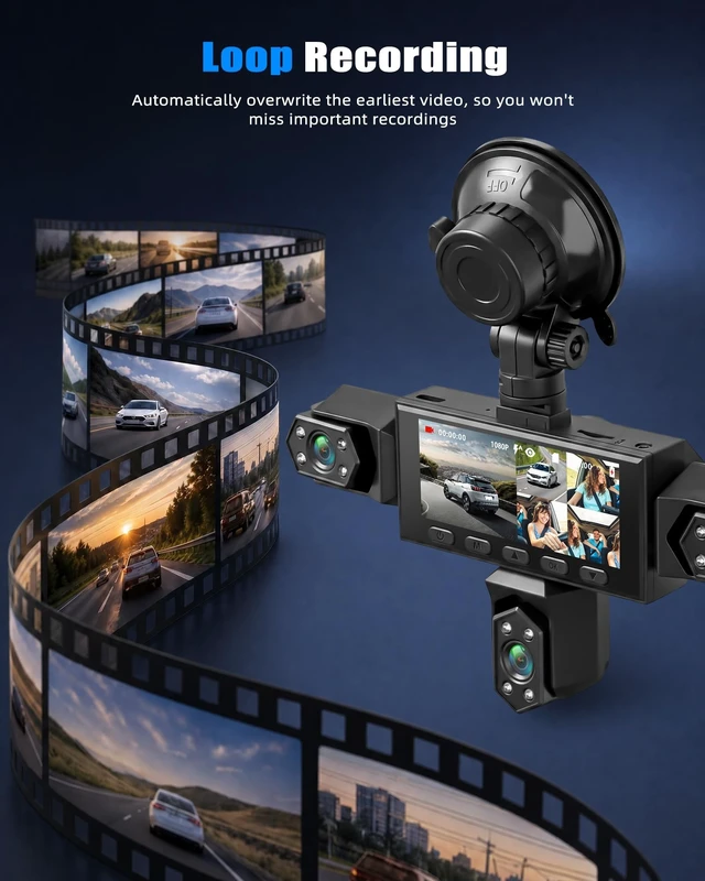 Alt view image 5 of 5 - 360 5 Channel 1080P Dash Cam Front and Rear Inside Left Right, 3 inch Dash Cam for Cars, Built-in Loop Recording, 24/7 Recording Parking,Night Vision,150 Wide-Angle,Reversing Help (No WiFi)
