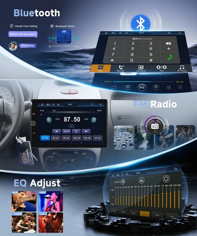 Alt view image 4 of 5 - Orderich Single Din Car Stereo with Wireless A-pple Carplay Android Auto, 10.4" IPS Adjustable Screen Angle Car Radio 1 Din with Backup Camera Car Audio Receiver Mirror Link Bluetooth FM EQ SWC