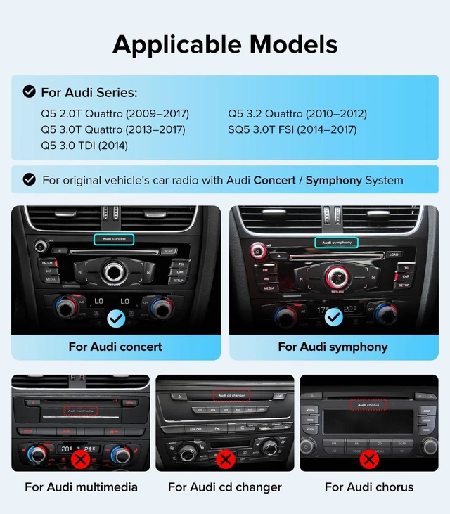 Alt view image 2 of 5 - 10.25" Carplay Android Auto Radio for Audi Q5 SQ5 (09-17) Concert &Symphony