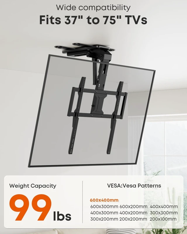 Alt view image 2 of 5 - Motorized Ceiling TV Mount with Remote for 37-75 TVs, Flip Down, Black