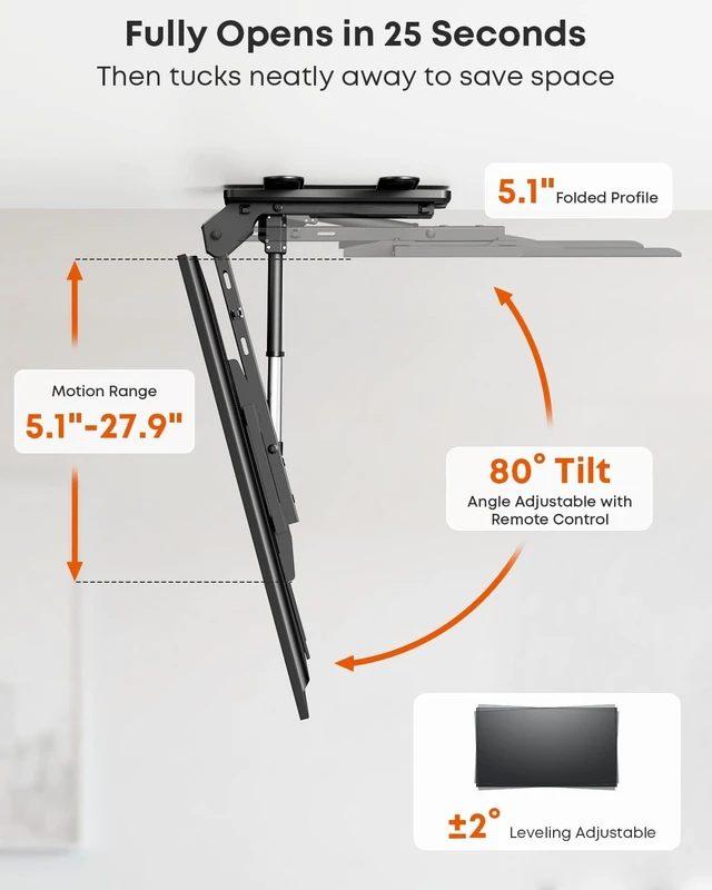 Alt view image 4 of 5 - Motorized Ceiling TV Mount with Remote for 37-75 TVs, Flip Down, Black
