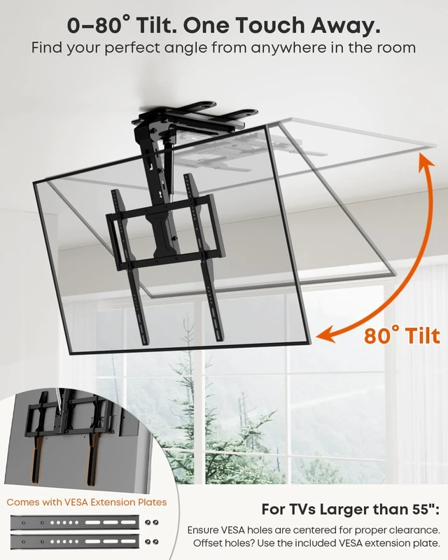 Alt view image 5 of 5 - Motorized Ceiling TV Mount with Remote for 37-75 TVs, Flip Down, Black