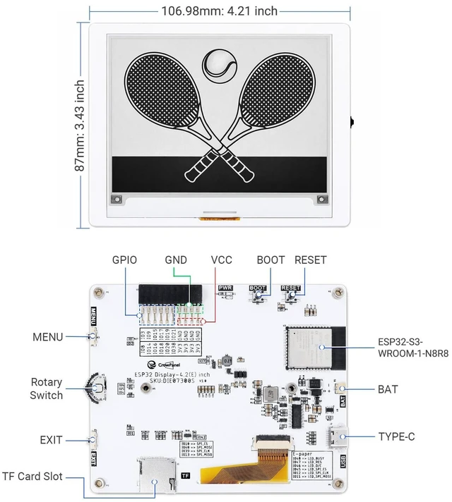 Alt view image 3 of 5 - IoTeikXgo ESP32 E-Paper Display, 4.2 Inch E-Ink Display 400x300 Resolution