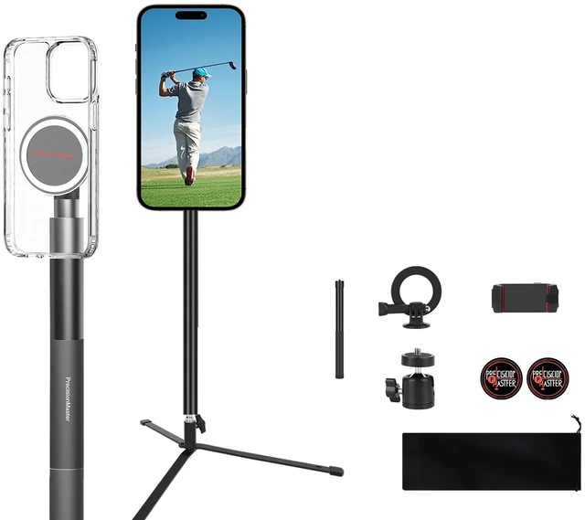 Main image of Precisionmaster Tripod Golf Swing Recording - Heavy Duty Aluminum Base with Magsafe Compatible, 52" Adjustable Golf Training Aid- Compatible with Phones
