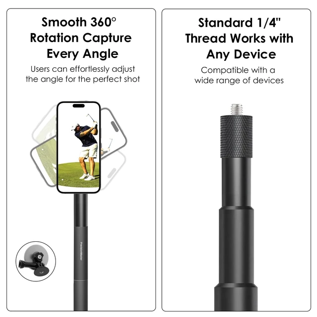 Alt view image 2 of 4 - Precisionmaster Tripod Golf Swing Recording - Heavy Duty Aluminum Base with Magsafe Compatible, 52" Adjustable Golf Training Aid- Compatible with Phones