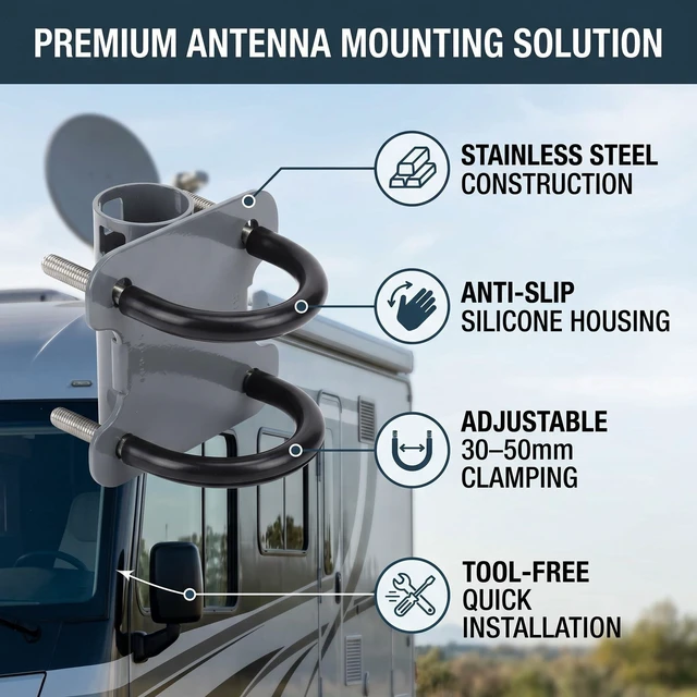Alt view image 4 of 5 - Pipe Adapter for GEN 2 V2 Dish Antenna, Stainless Steel Antenna Pole Mast Mount Pole Adapter Kit, U Bracket Roof Mounting Bracket for RV and Yacht, Easy Installation