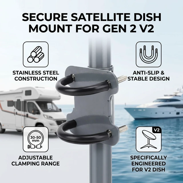 Alt view image 2 of 5 - Pipe Adapter for GEN 2 V2 Dish Antenna, Stainless Steel Antenna Pole Mast Mount Pole Adapter Kit, U Bracket Roof Mounting Bracket for RV and Yacht, Easy Installation