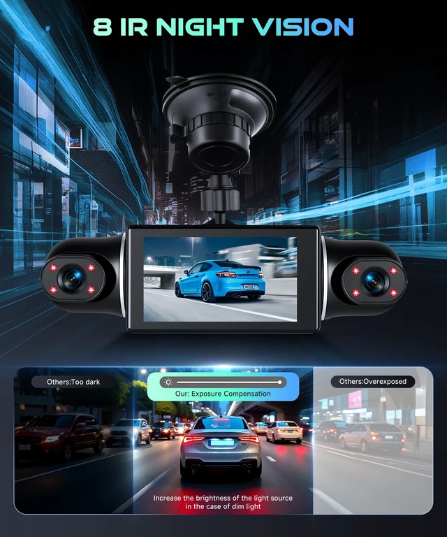Alt view image 4 of 5 - 360 View 4 Channel Dash Cam with 2K Front and Rear Inside Left Right, 3-Inch Touch Screen Dash Camera for Cars, G-Sensor Loop Recording WiFi Night Vision Recording Parking Mode Monitor+64G TF Card
