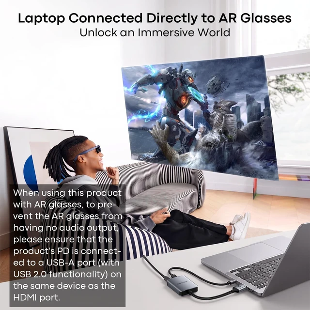 Alt view image 3 of 5 - ZIXIAMZ HDMI to USB C Adapter, 4K@60Hz for AR Glasses & Monitor
