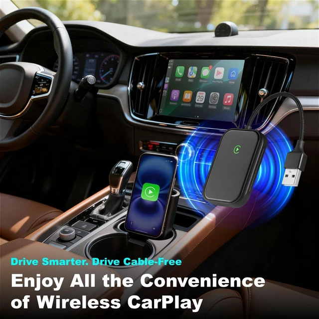 Alt view image 2 of 5 - Zoltriq Wireless CarPlay Adapter for iPhone, Wireless Adapter USB-C, Bluetooth Connection, Auto-Switch Between Multiple iPhones, Fast & Stable, iOS 10+ (Space Black)