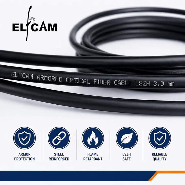 Alt view image 3 of 5 - Elfcam - 100m/328ft Outdoor and Indoor Shielded Armored Fiber Optic Cable LC/UPC to LC/UPC OM3 Multimode Duplex 50/125m LSZH, Black (100M)