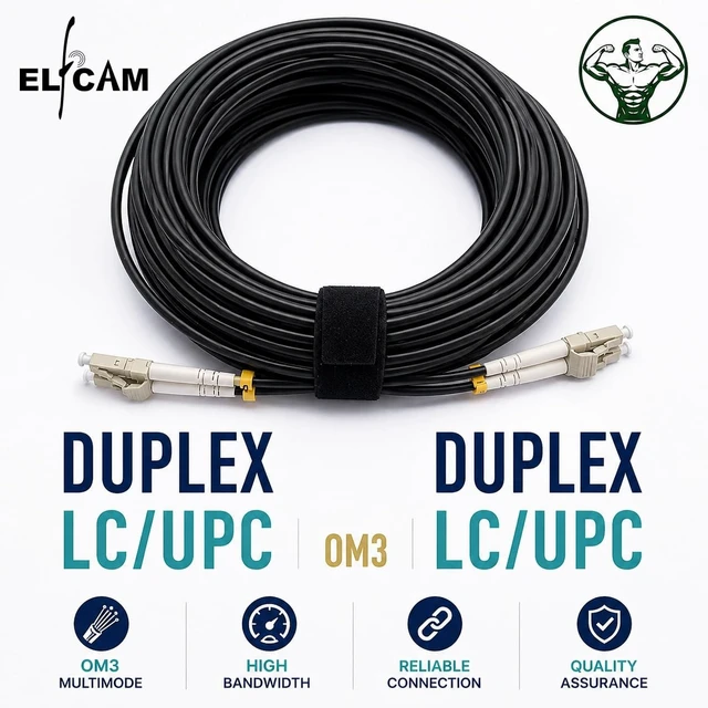 Alt view image 5 of 5 - Elfcam - 100m/328ft Outdoor and Indoor Shielded Armored Fiber Optic Cable LC/UPC to LC/UPC OM3 Multimode Duplex 50/125m LSZH, Black (100M)