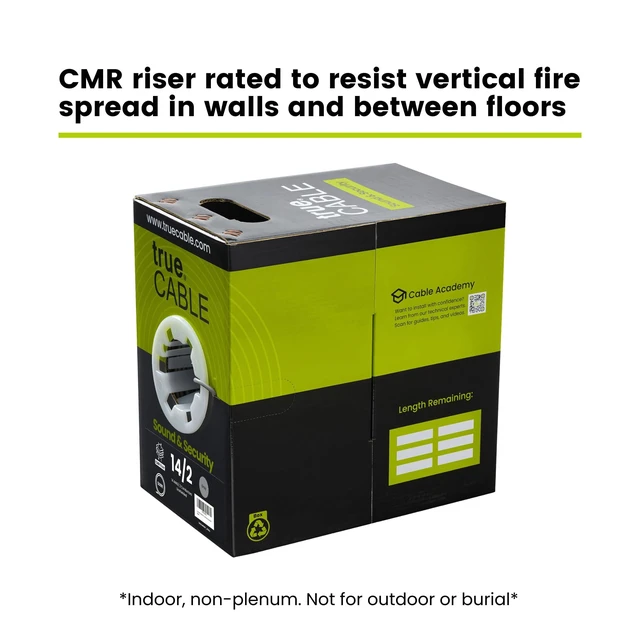 Alt view image 2 of 5 - TRUE CABLE 14/2 AWG Sound & Security Speaker Wire, Unshielded Stranded Pure Copper Bulk Cable, CMR/CL3R Riser in-Wall, UL13 300V, Gray, 500ft