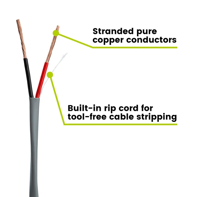 Alt view image 4 of 5 - TRUE CABLE 14/2 AWG Sound & Security Speaker Wire, Unshielded Stranded Pure Copper Bulk Cable, CMR/CL3R Riser in-Wall, UL13 300V, Gray, 500ft