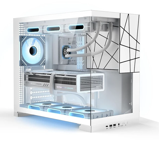 Main image of ATX Gaming PC Case, Mid Tower Computer case with Dual Chamber for Cable Management, 270 Panoramic Unique Desktop Chassis, Rear ARGB Fan pre-Installed, for BTF ATX/MATX Mobo, 360 AIO (White, 120mmx1)