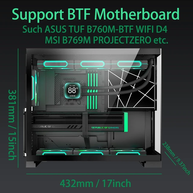 Alt view image 4 of 5 - ATX Gaming PC Case, Mid Tower Computer case with Dual Chamber for Cable Management, 270 Panoramic Unique Desktop Chassis, Rear ARGB Fan pre-Installed, for BTF ATX/MATX Mobo, 360 AIO (White, 120mmx1)